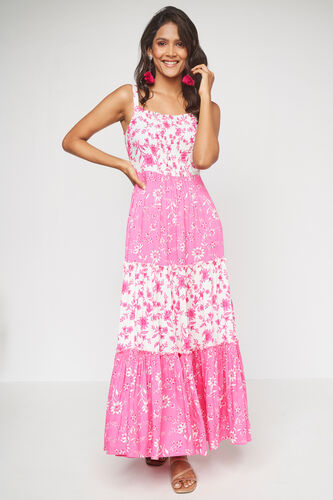 Pink Floral Fit and Flare Dress, Pink, image 2